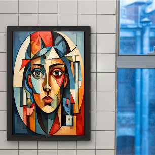 Póster geométrico de retrato cubista moderno