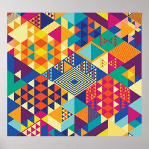 Póster Geométrico, elementos abstractos, patrón vintage.