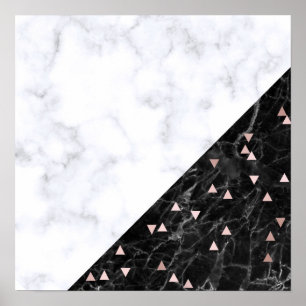 Póster geométrico oro rosa de mármol blanco negro elegant