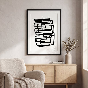 Póster Geométrico simple contemporáneo en negro y blanco