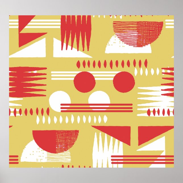 Póster Geométrico sin Humo: Vintage amarillo-rojo. (Frente)