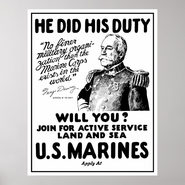 Póster George Dewey Marines de los Estados Unidos (Frente)