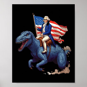 Póster George Washington Divertido Montando Un Tyrannosau