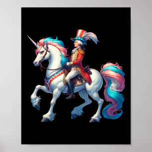 Póster George Washington montando un unicornio 4 de julio