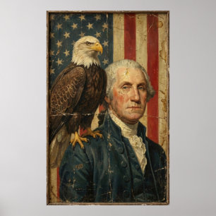 Póster George Washington patriótico con águila calva