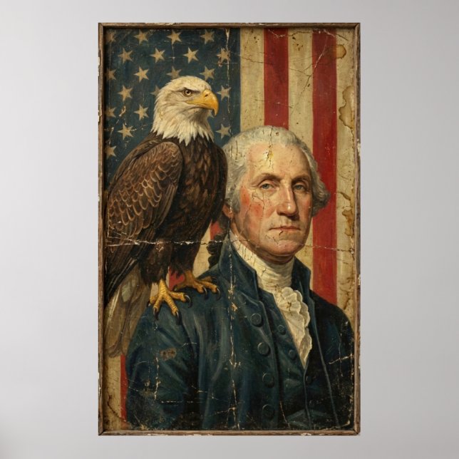 Póster George Washington patriótico con águila calva (Frente)