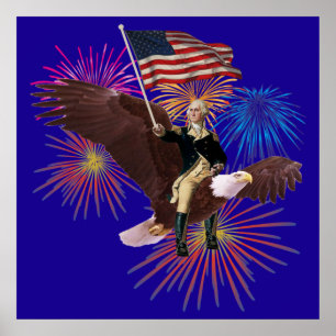 Póster George Washington Riding an Eagle with a Flag