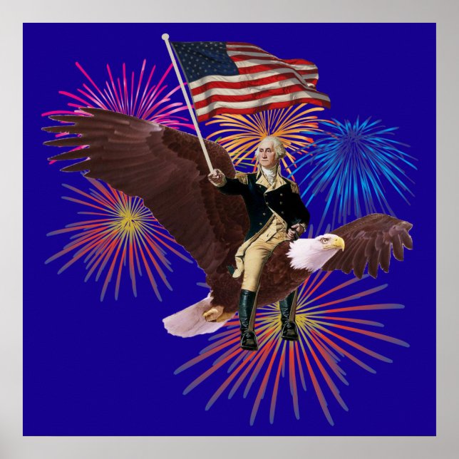 Póster George Washington Riding an Eagle with a Flag (Frente)