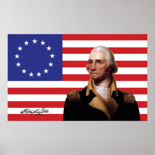 Póster George Washington y Bandera de Estados Unidos de 1
