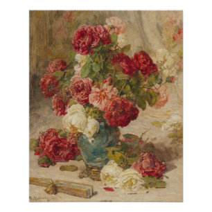 Póster Georges Jeannin - Naturaleza muerta con rosas en u