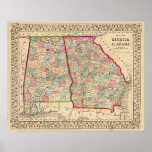Póster Georgia, Mapa de Alabama por Mitchell