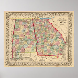 Póster Georgia, Mapa de Alabama por Mitchell