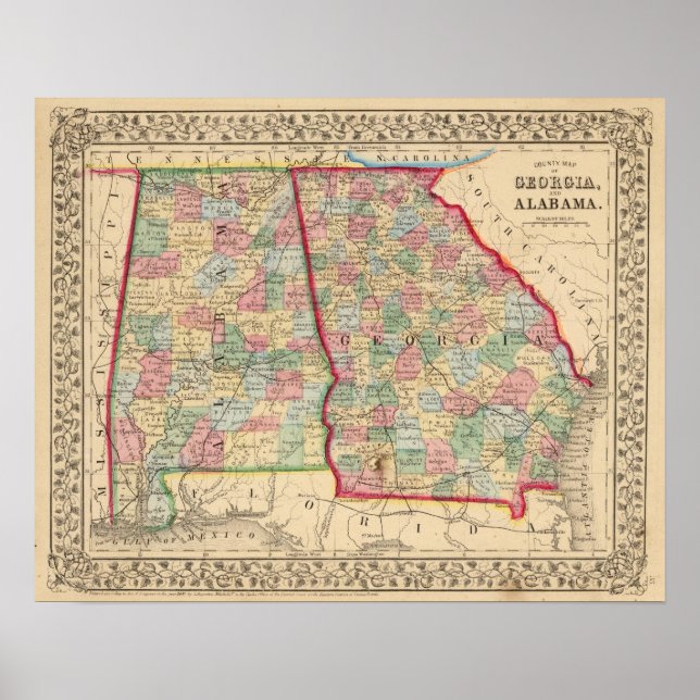 Póster Georgia, Mapa de Alabama por Mitchell (Frente)