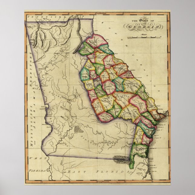 Póster GeorgiaMapa PanorámicoGeorgia (Frente)