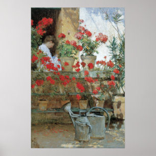 Póster Geranios por Childe Hassam, Impresionismo Vintage