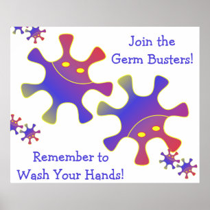 Póster Germ Busters, recuerda lavarte las manos Rótulo