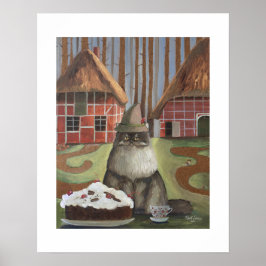 Póster  German Black Forest Cat with Cake Wall Art