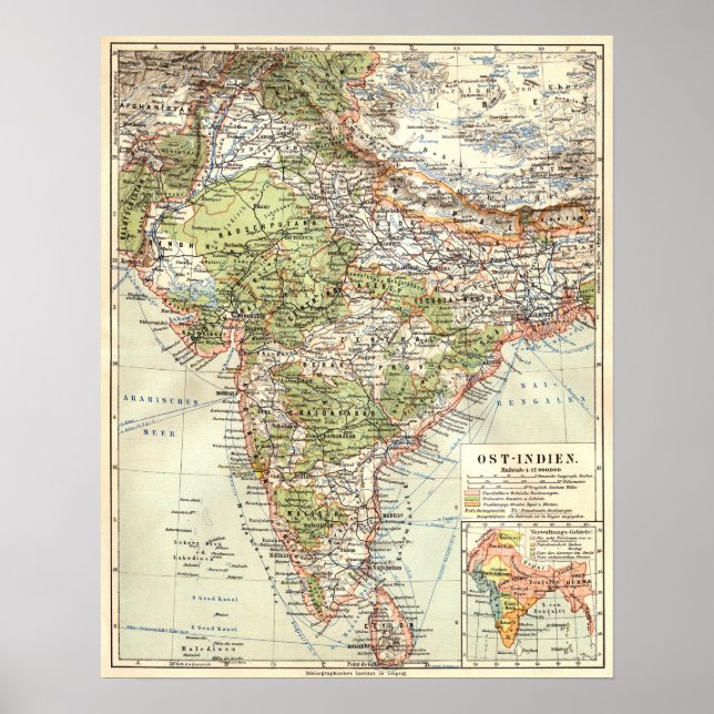 Póster German Map of India (Frente)