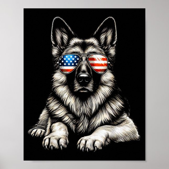 Póster German Shepherd American Flag Sungles Patriotic  (Frente)