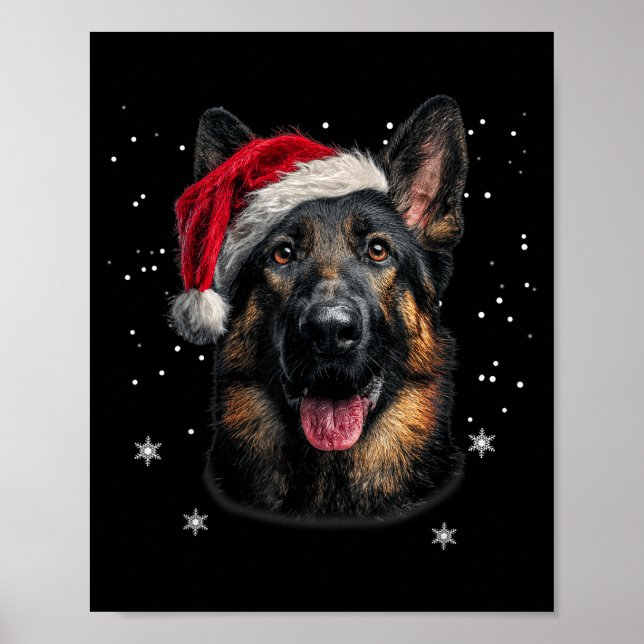 Póster German Shepherd Christmas Funny Santa Hat Dog Xmas (Frente)