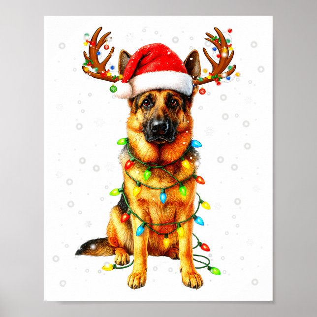 Póster German Shepherd Christmas Tree Lights Pajama Dog L (Frente)