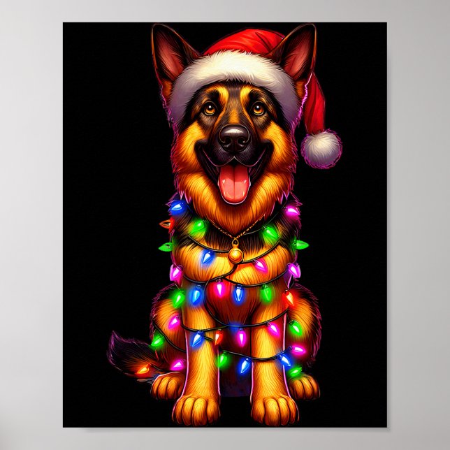 Póster German Shepherd Christmas Tree Lights Xmas Pajama  (Frente)