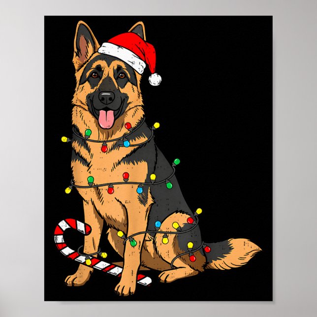 Póster German Shepherd Dog Christmas Lights Xmas Pet Dog  (Frente)