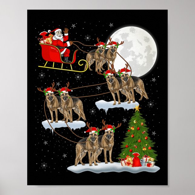 Póster German Shepherd Dog Santa Sleigh Flying Funny Chri (Frente)