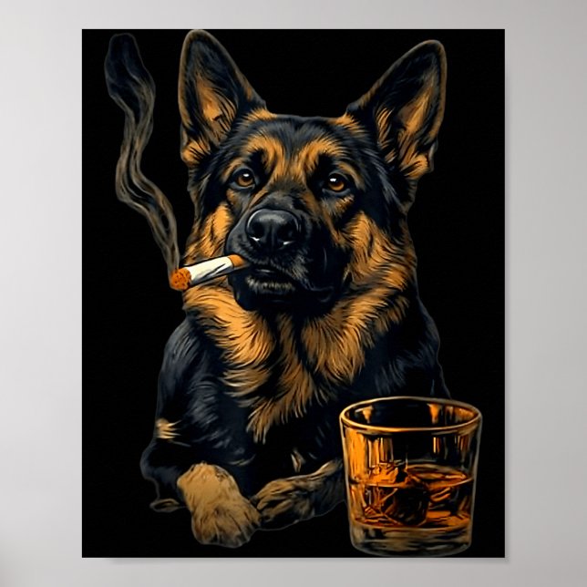 Póster German Shepherd Dog Smoking Cigarette Whisky Lover (Frente)