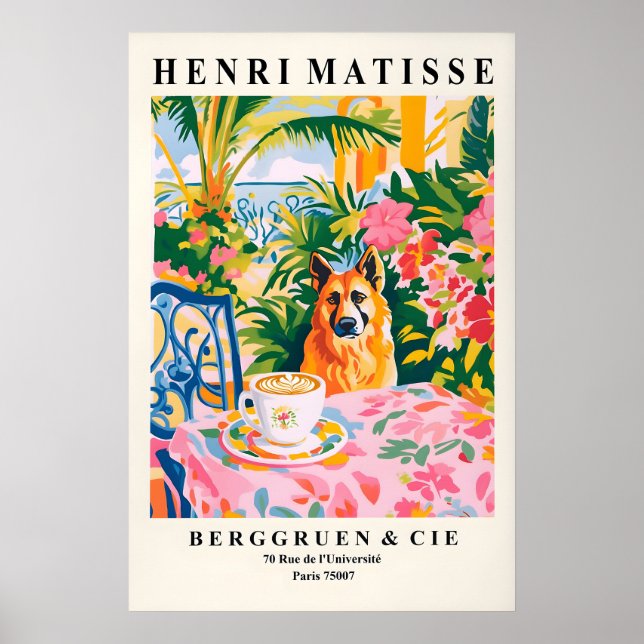 Póster German Shepherd Dronking Coffee Art Print Matisse (Frente)