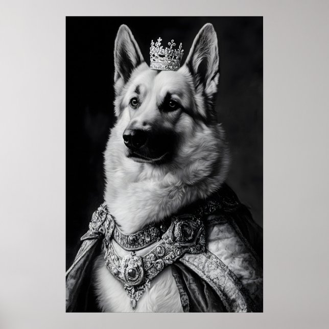 Póster German Shepherd Renaissance Portrait, Funny Dog (Frente)