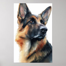 Póster German shepherd turns his head watercolor