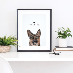 Póster German Shepherd Watercolor Illustration Dog's Name