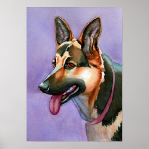 Póster German Shepherd Watercolor Portrait