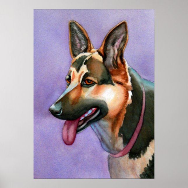 Póster German Shepherd Watercolor Portrait (Frente)
