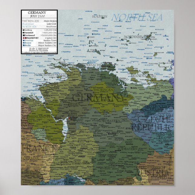 Póster Germany - 100 m Sea Level Rise (Frente)