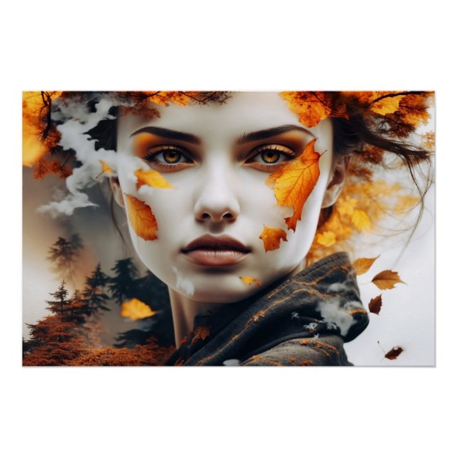 Póster Gesicht des Herbstes – Surreale Schönheit in Orang (Anverso)