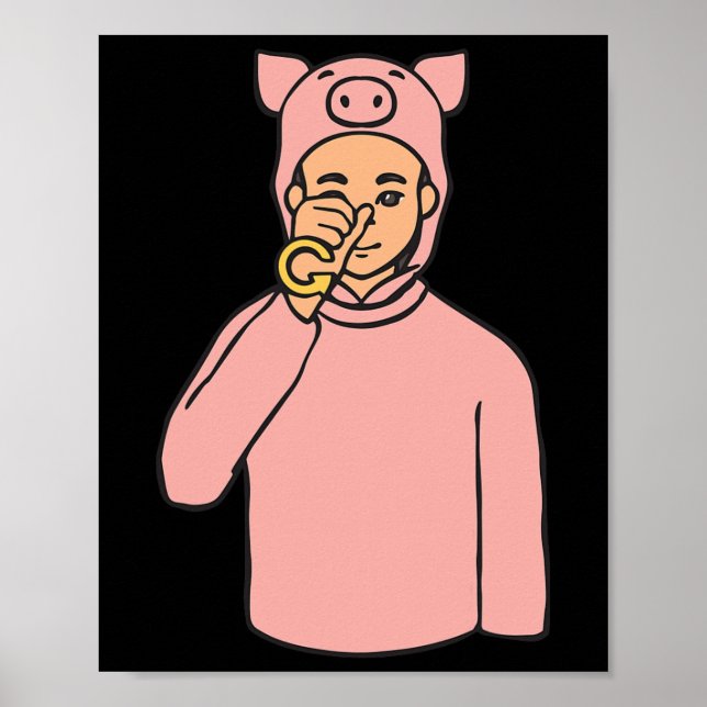 Póster Gesto de mano de cerdo animal Asl pérdida auditiva (Frente)