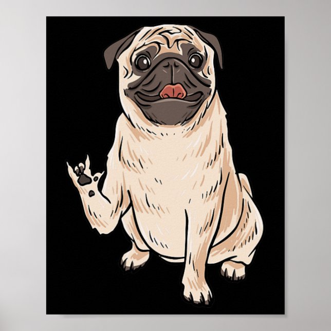 Póster Gesto de mano de perro PUG ILY ASL Sordera Pérdida (Frente)
