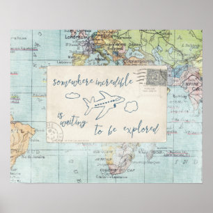 Póster Get out and Explore Quote and Map