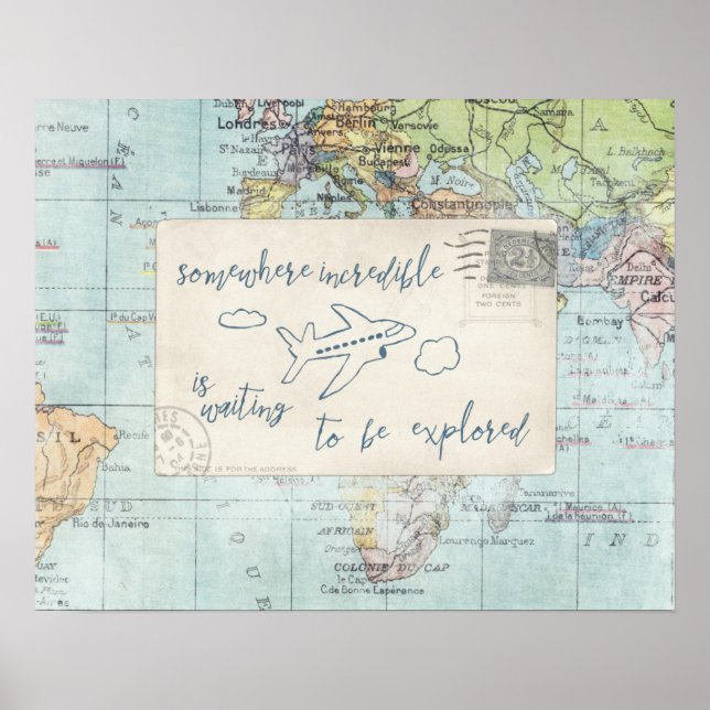 Póster Get out and Explore Quote and Map (Frente)