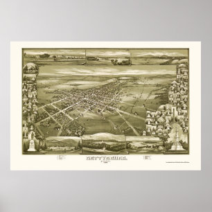Póster Gettysburg, mapa panorámico del PA - 1888