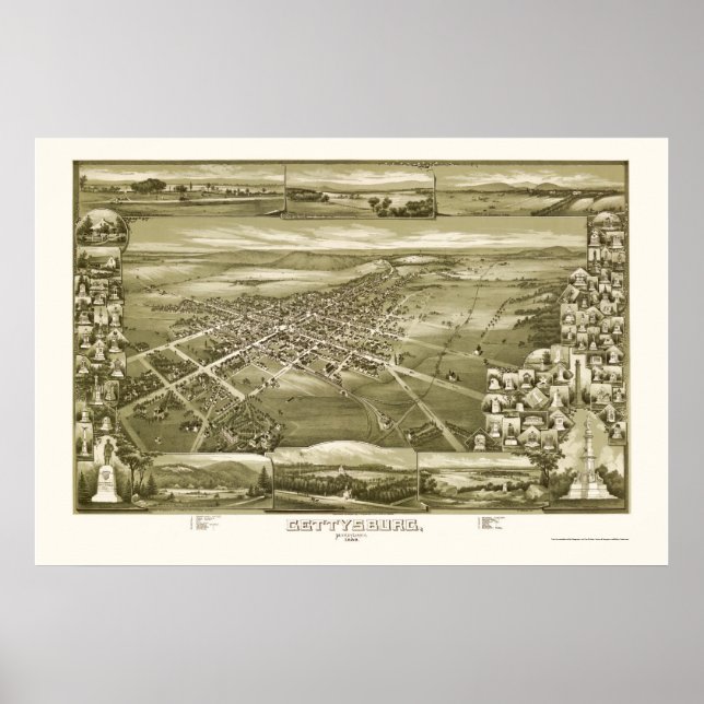 Póster Gettysburg, Mapa Panorámico PA - 1888 (Frente)