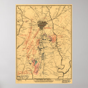 Póster Gettysburg & Vicinity Troop Positions July 3 1863