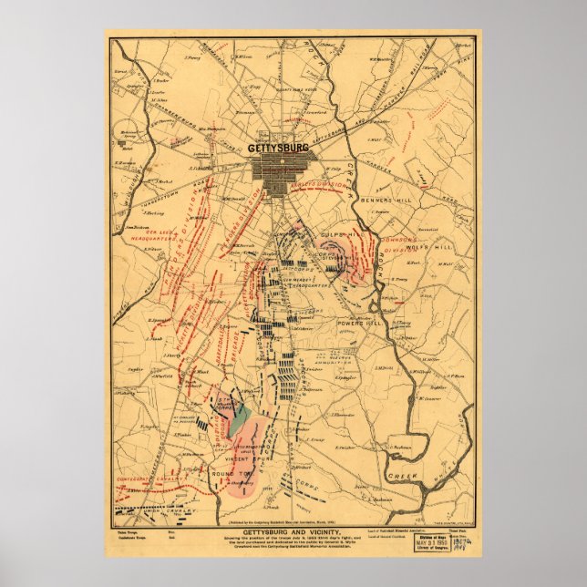 Póster Gettysburg & Vicinity Troop Positions July 3 1863 (Frente)