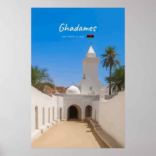 Póster Ghadames, Libia - Mezquita Blanca (Frente)