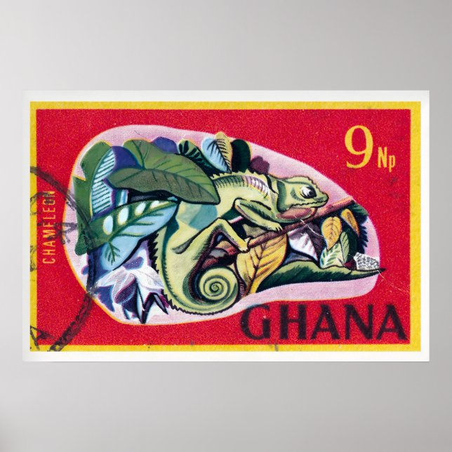Póster Ghanaian Vintage Chameleon Print - Postage Stam (Frente)