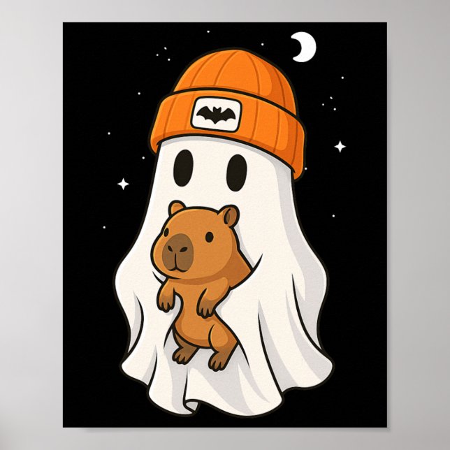Póster Ghost Capybara Halloween Animal Lover Beenie Gorra (Frente)