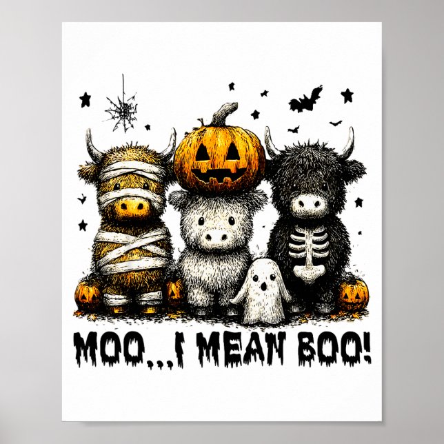 Póster Ghost Cow Moo I Mean Boo Halloween Outfit Funny Co (Frente)