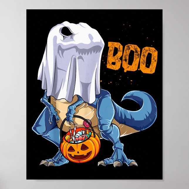 Póster Ghost Dinosaur T Rex Funny Boo Halloween Boys Men  (Frente)